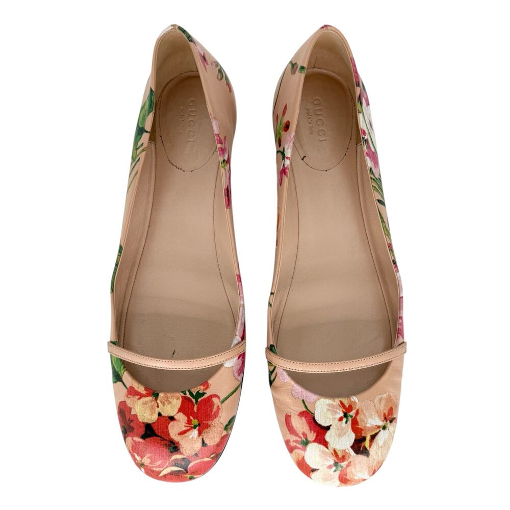 GUCCI Calfskin Blooms Print Ballet Flats EU 39.5 US 9.5 Pink Apricot Multicolor - Picture 6 of 10